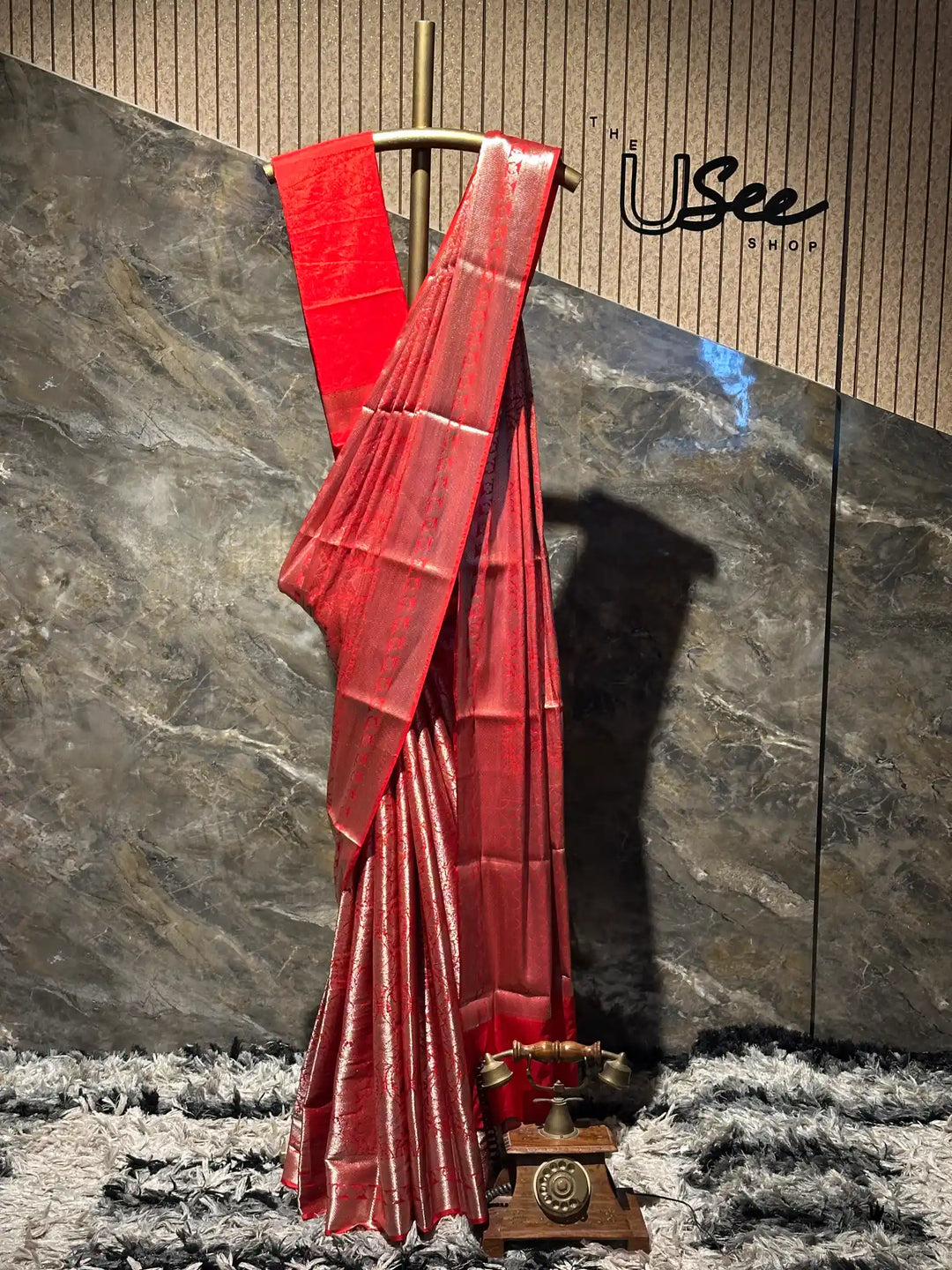 Ready To Wear Bridal Red Semi Katan Silk Saree