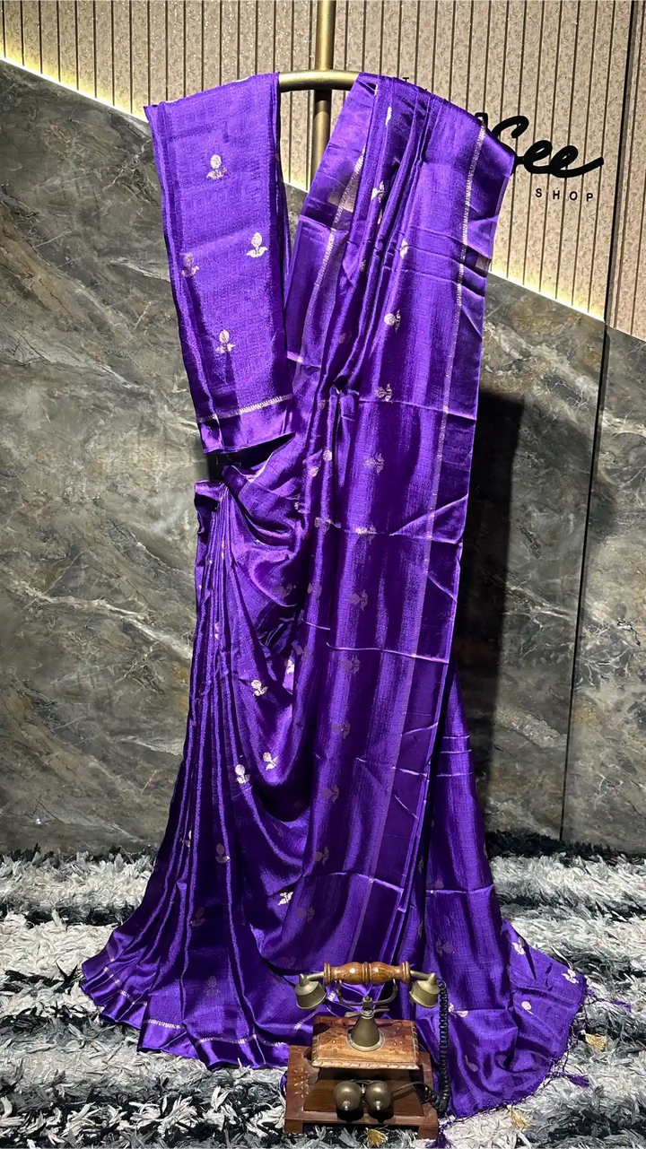 Ready To Wear Bright Purple Georgette Silk Exclusive Banarasi Saree