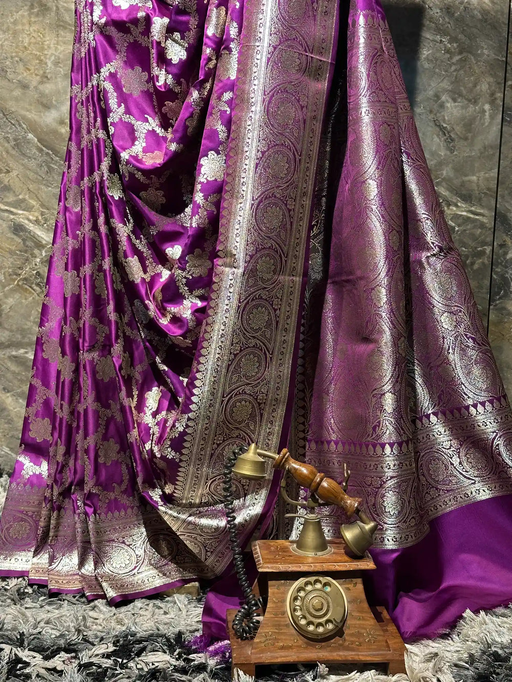Ready To Wear Majenta Satin Silk Banarasi Saree