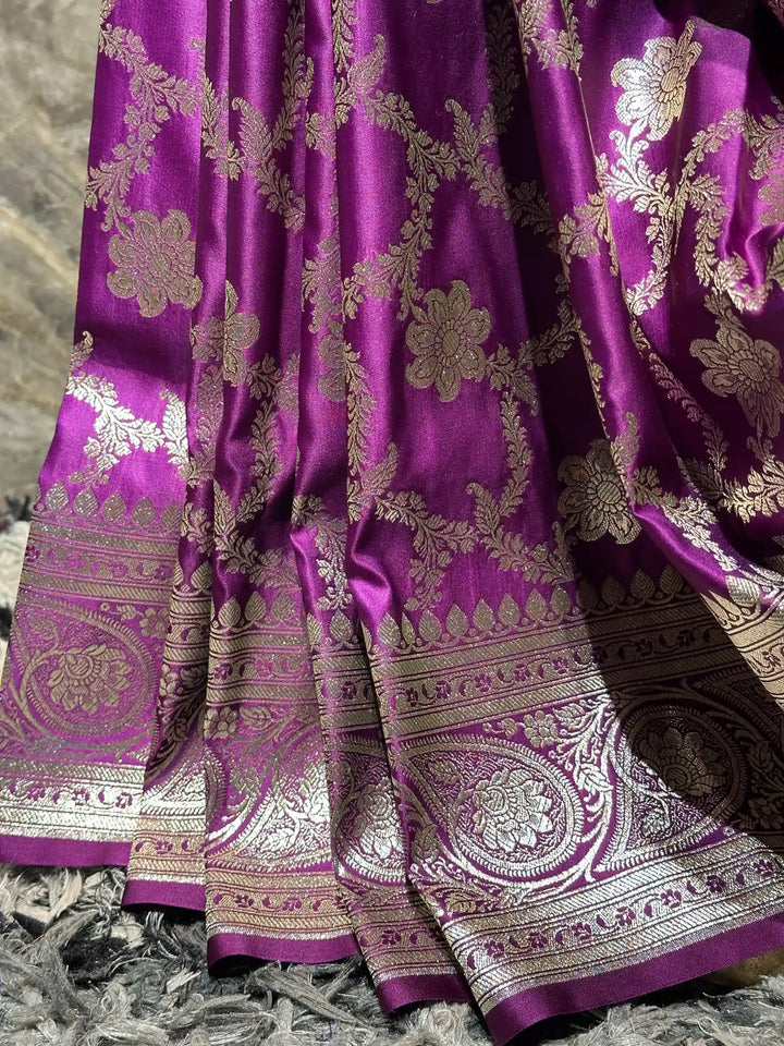 Ready To Wear Majenta Satin Silk Banarasi Saree