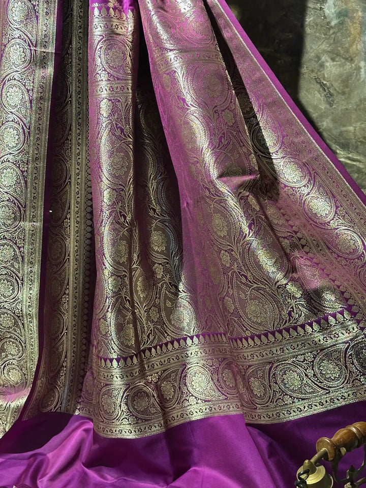 Ready To Wear Majenta Satin Silk Banarasi Saree