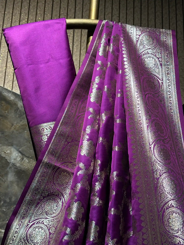 Ready To Wear Majenta Satin Silk Banarasi Saree