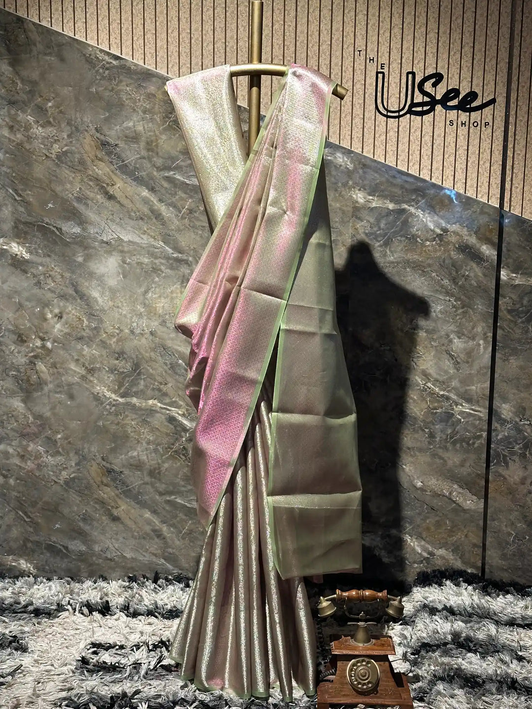 Ready To Wear Neon Green Glass Tissue Saree