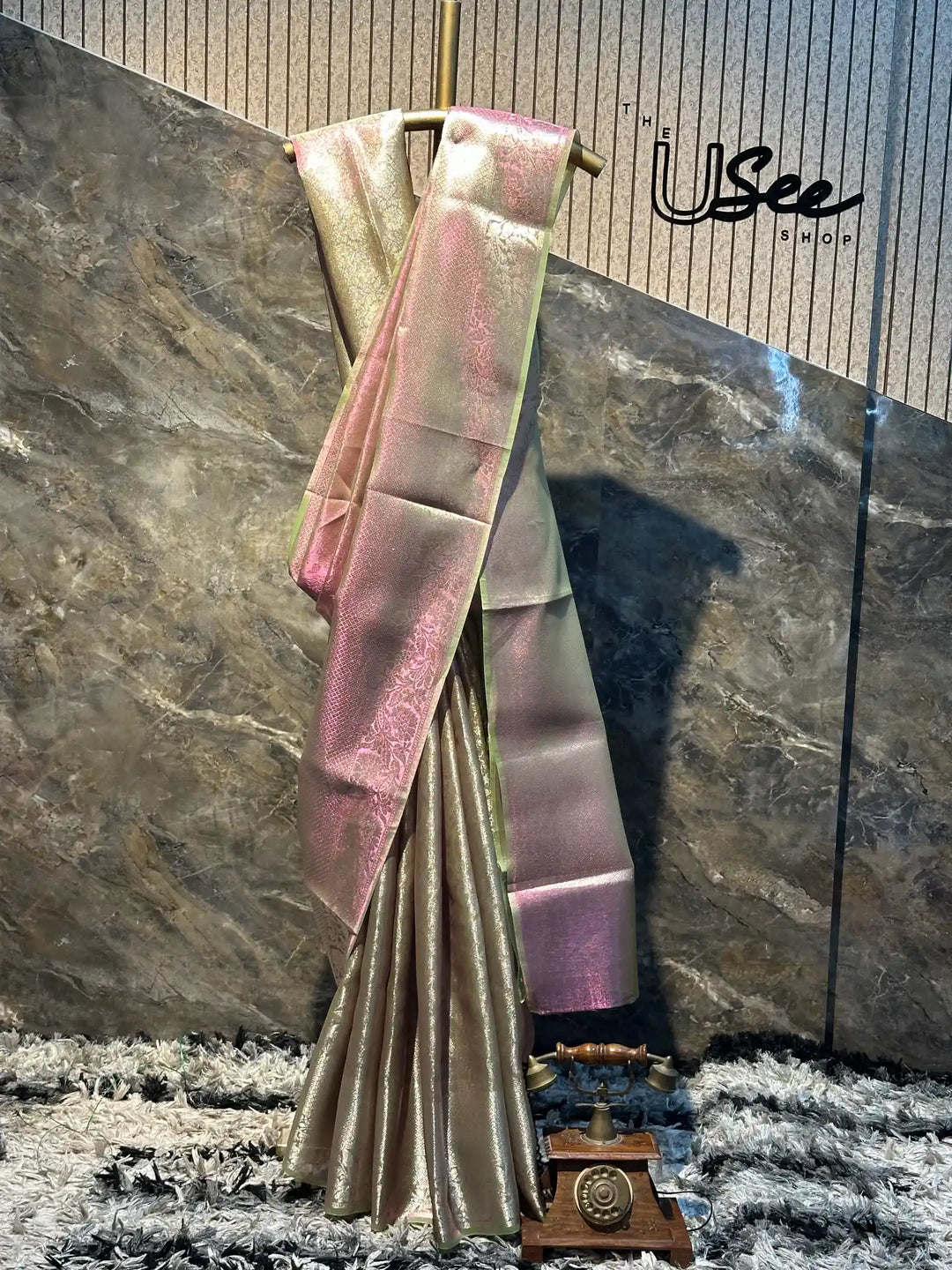 Ready To Wear Neon Green Glass Tissue Saree