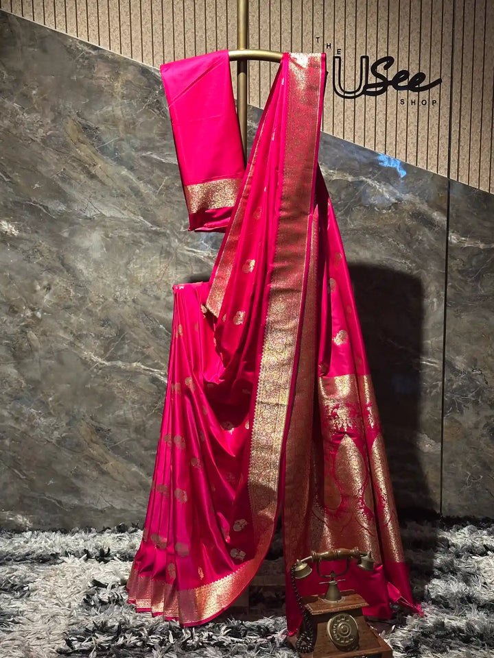 Ready To Wear Rani Pink Satin Silk Saree