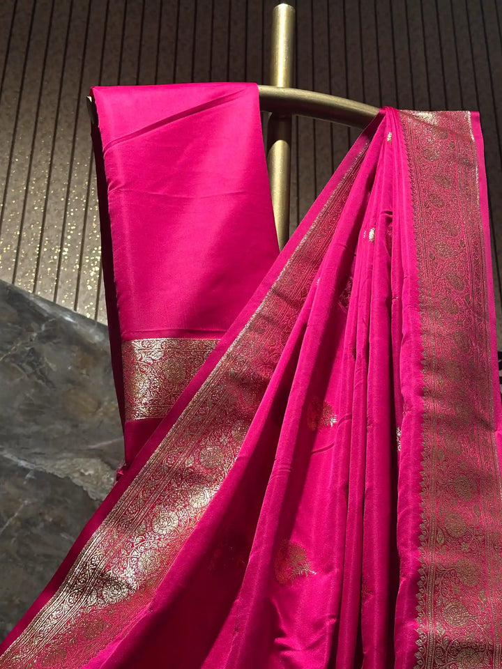 Ready To Wear Rani Pink Satin Silk Saree