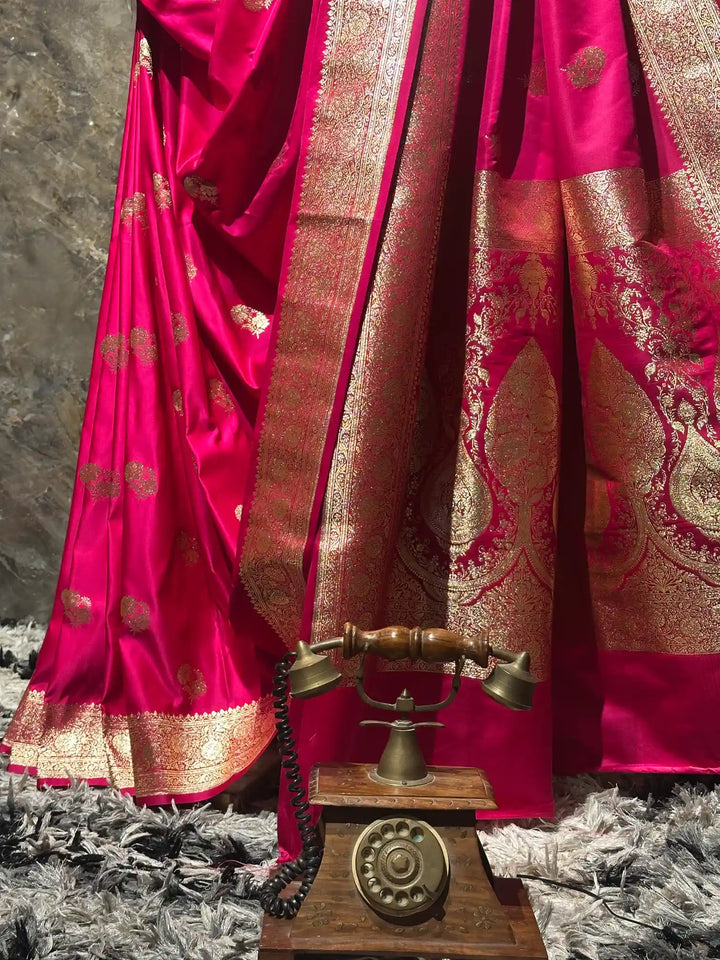 Ready To Wear Rani Pink Satin Silk Saree
