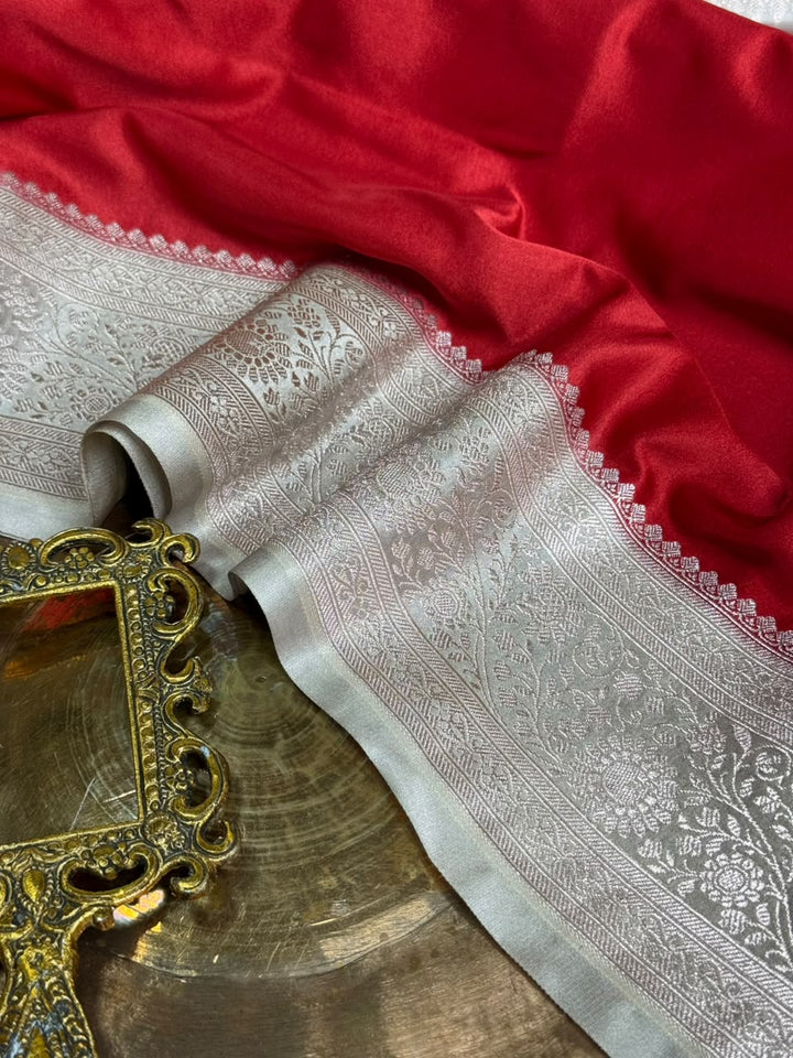 Royal Maroon with Contrast Beige Shade Mashru Katan Silk Banarasi Saree