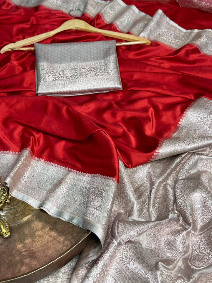 Royal Maroon with Contrast Beige Shade Mashru Katan Silk Banarasi Saree