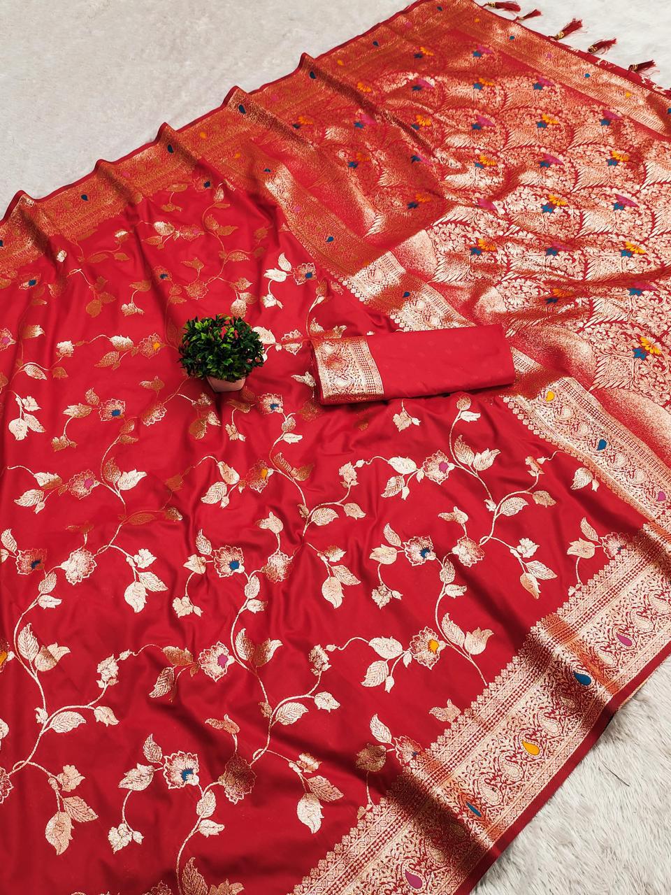 Premium Banarasi Katan Silk Saree with Rich Pallu and Blouse