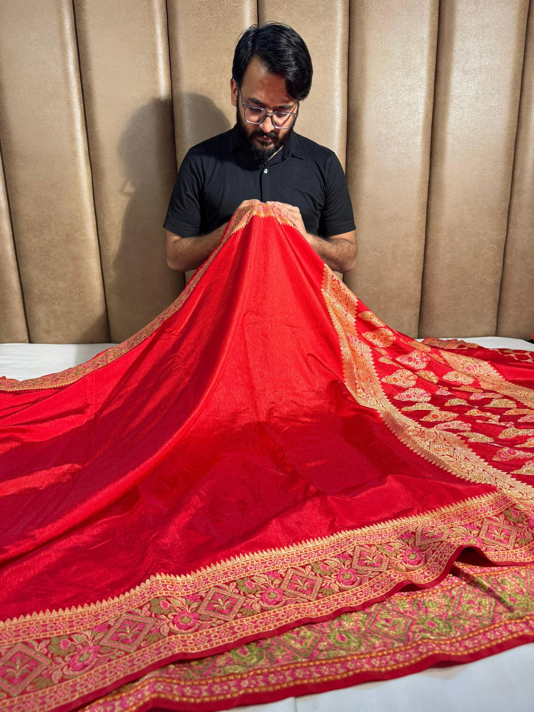 Red Banarasi Georgette Silk Saree with Rich Pallu and Blouse
