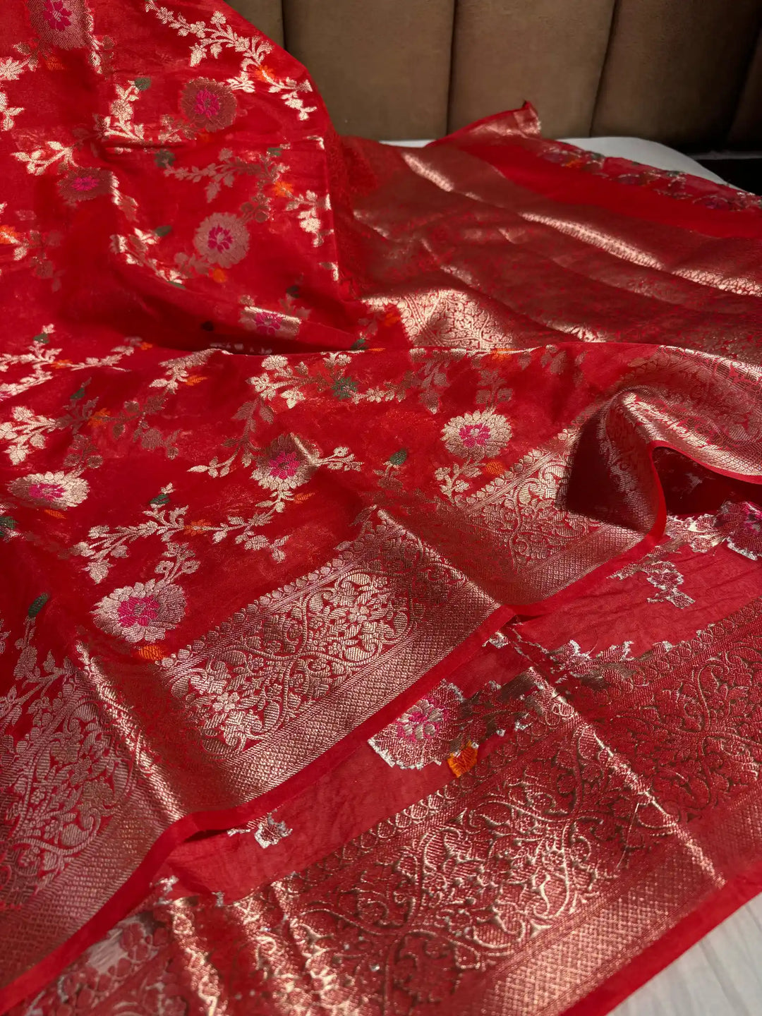Red Banarasi Warm Silk Saree with Meenakari Jaal Work and Rich Pallu