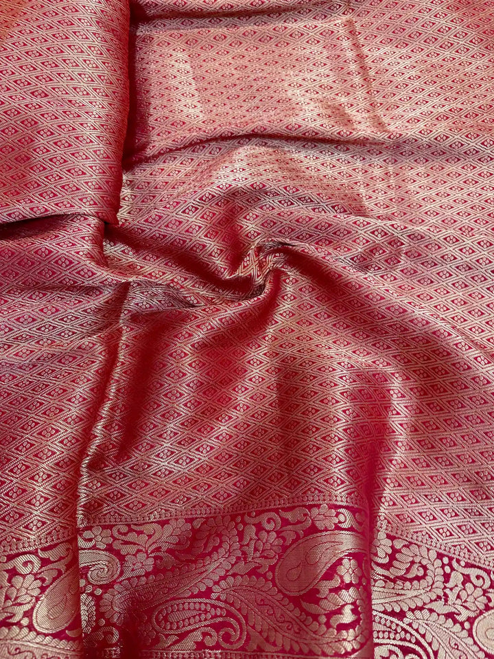 Red Chiniya Silk Designer Rich Lace Attached Banarasi Saree