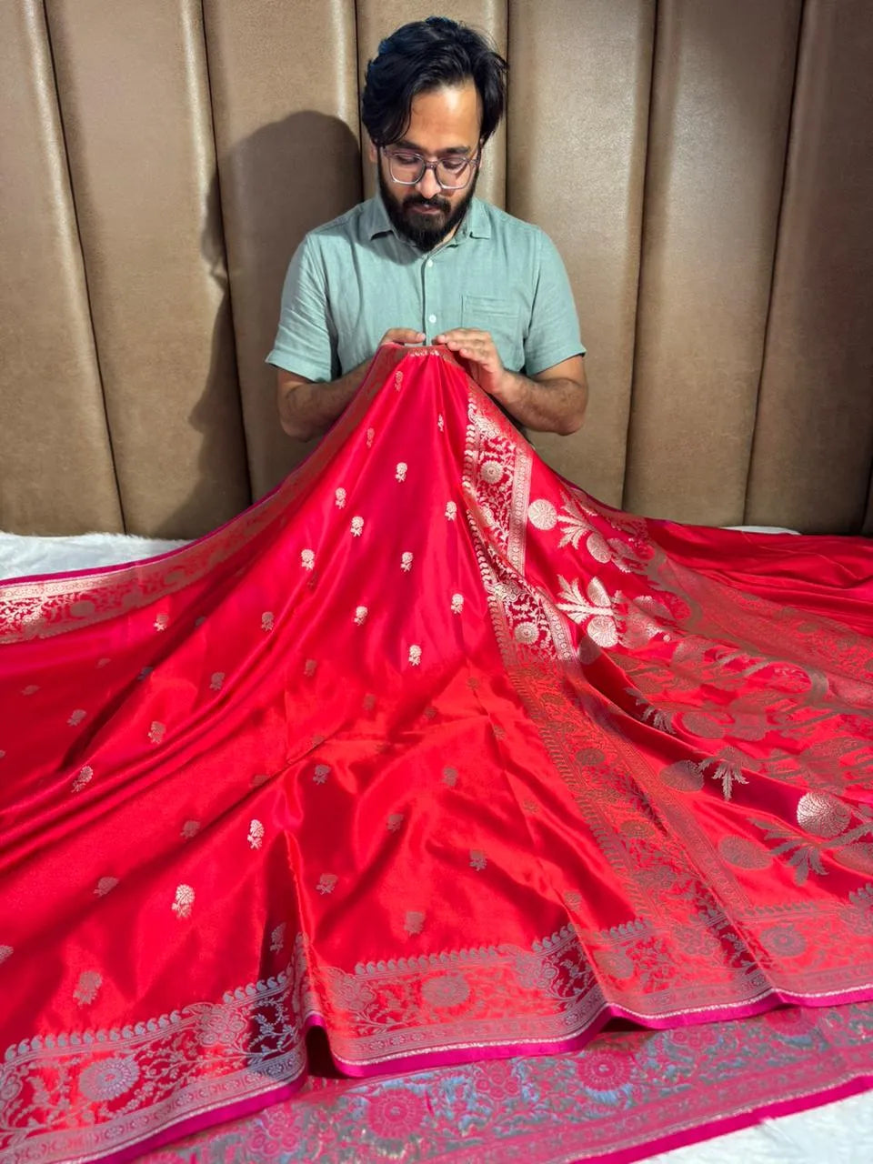 Red Mashru Katan Silk Buta Work Banarasi Saree