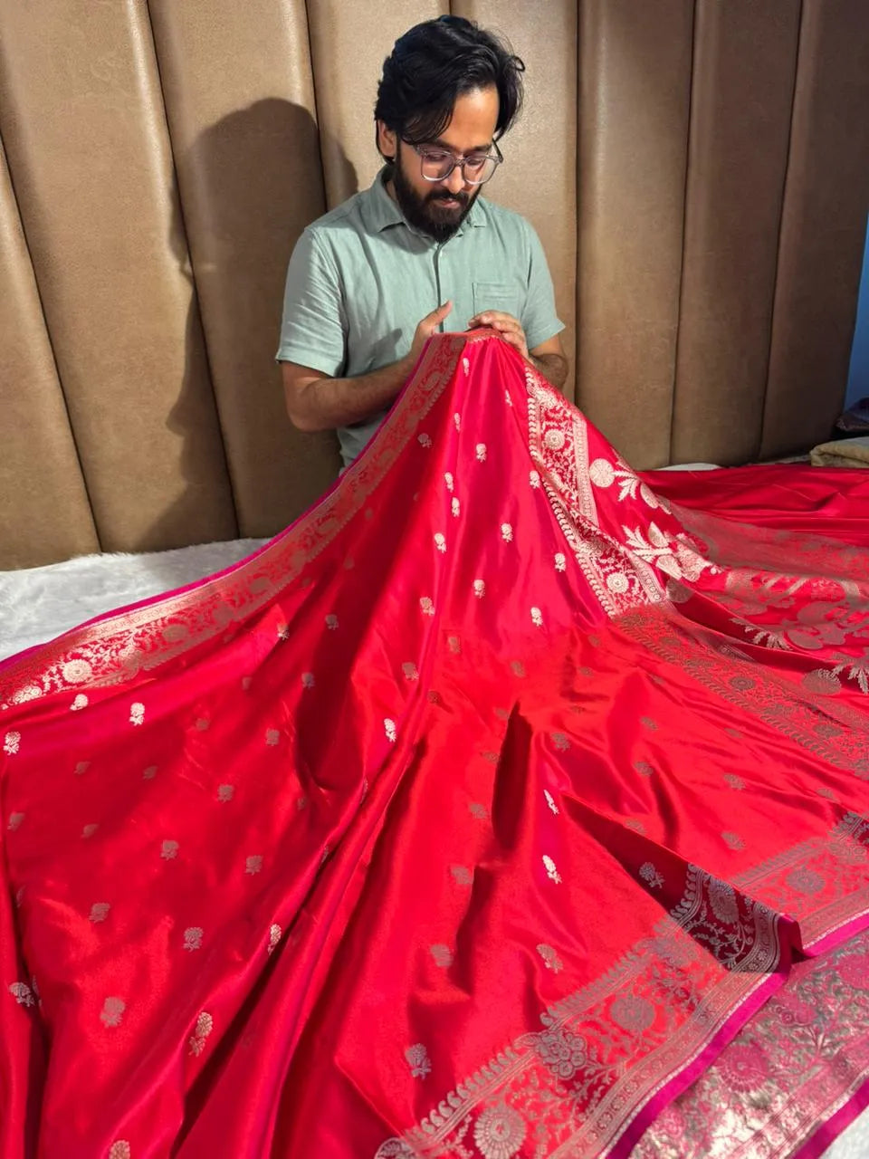 Red Mashru Katan Silk Buta Work Banarasi Saree