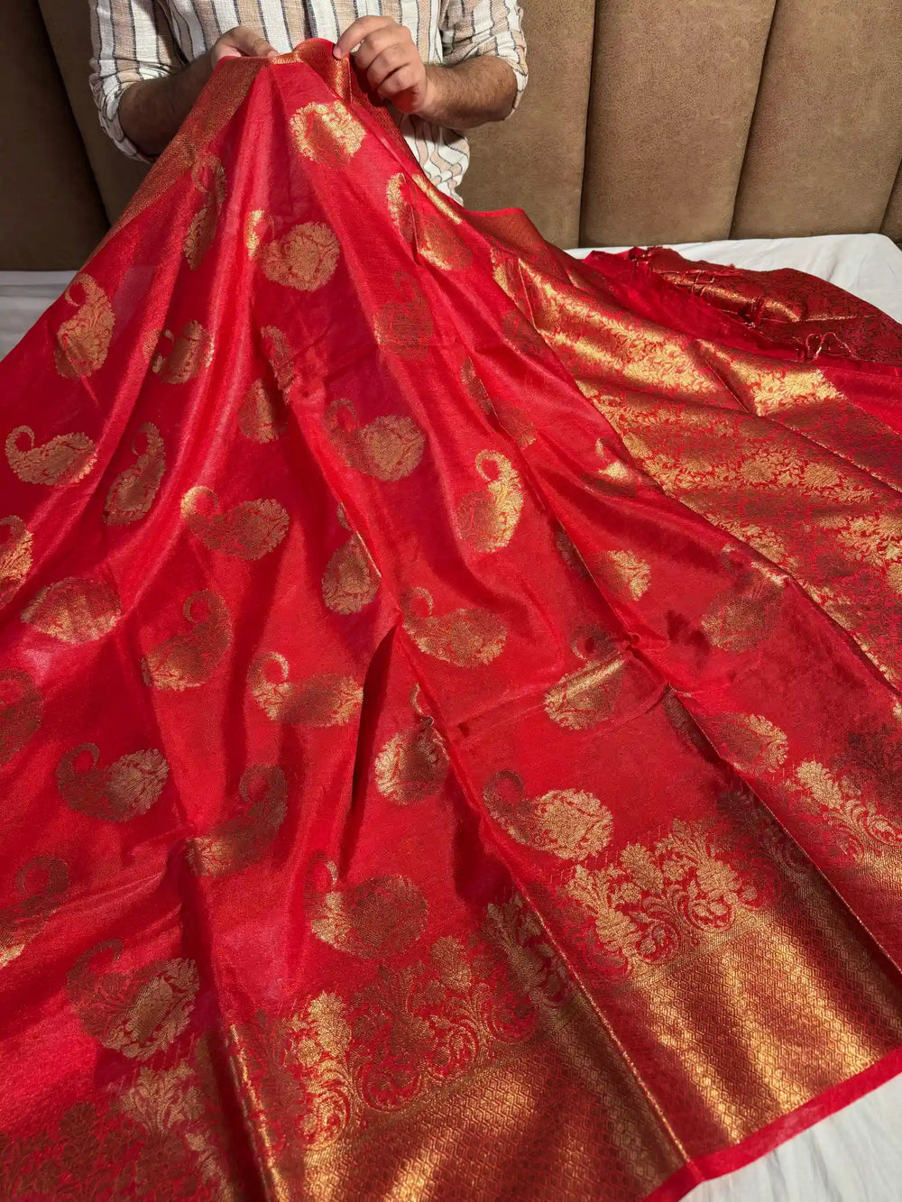 Red Premium Banarasi Warm Silk Saree with rich pallu and blouse