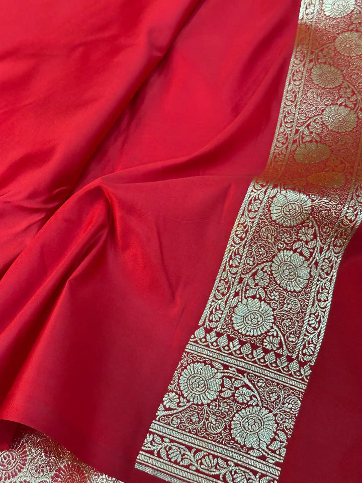 Red Satin Silk Saree with Buta Design and Classical Pallu 