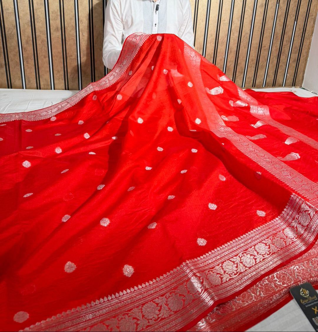 Red Soft Georgette Khaddi Buti Banarasi Saree