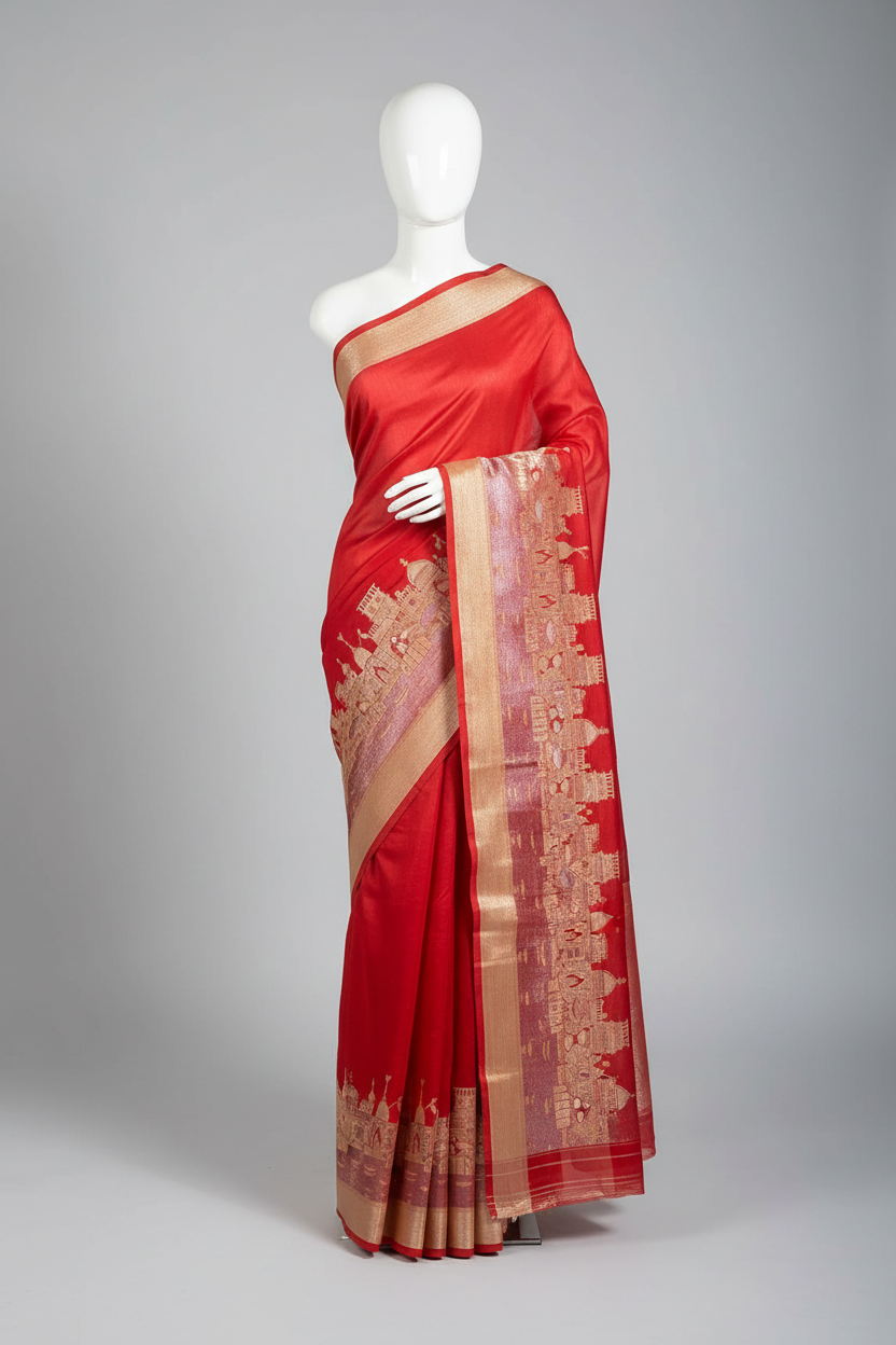Red Georgette Silk Ghat Pattern Banarasi saree