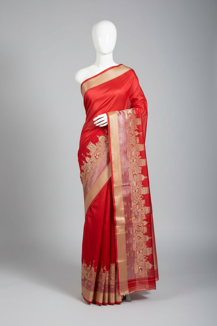 Red Georgette Silk Ghat Pattern Banarasi saree