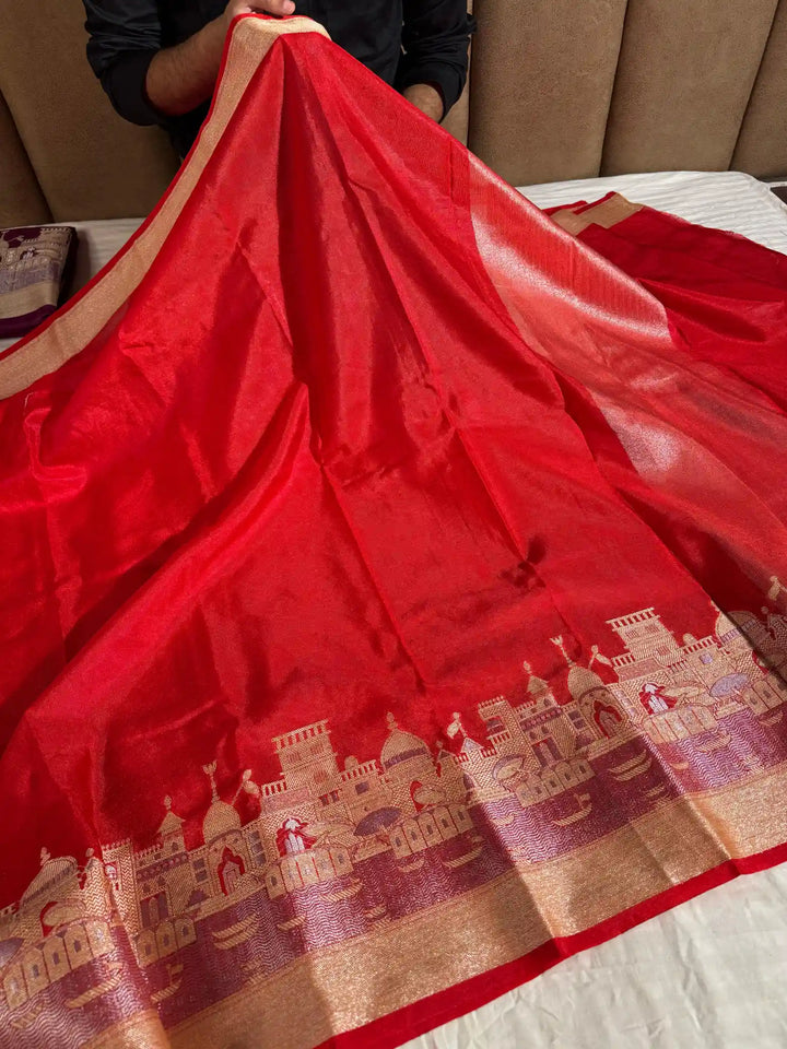 Red Soft banarasi georgette silk saree