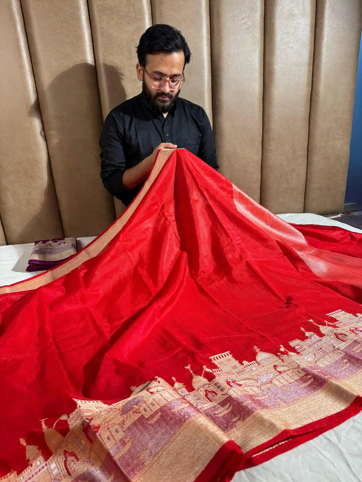 Red Soft banarasi georgette silk saree