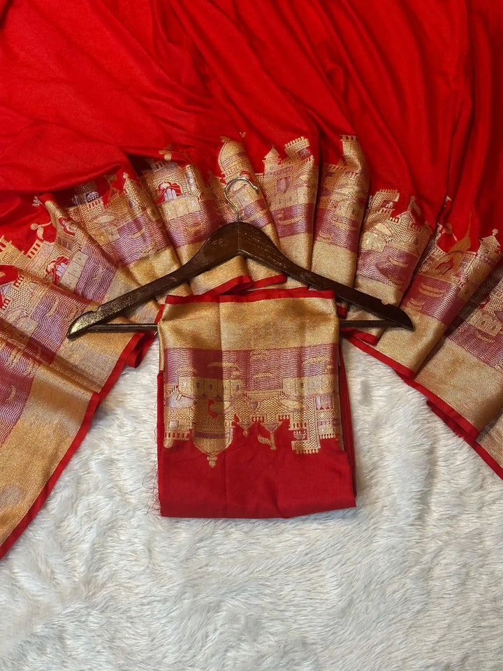 Red Georgette Silk Ghat Pattern Banarasi saree