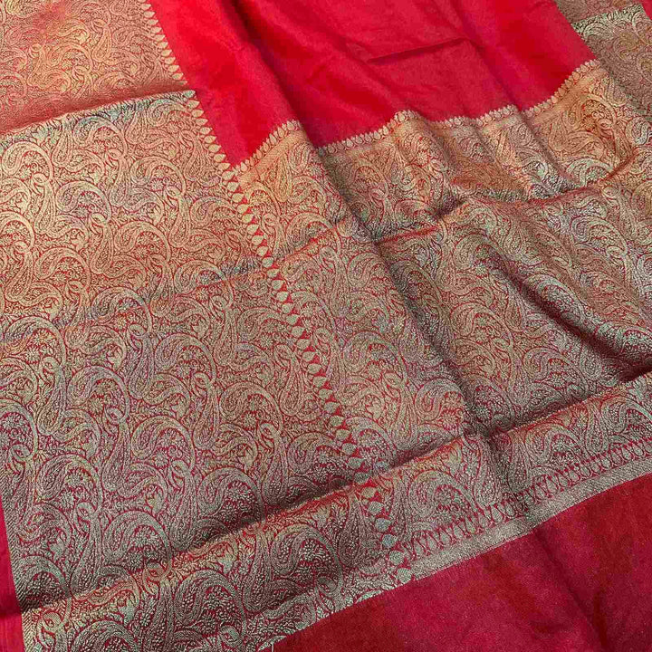 Red Warm Silk Kaat Bandh Weave Banarasi Saree