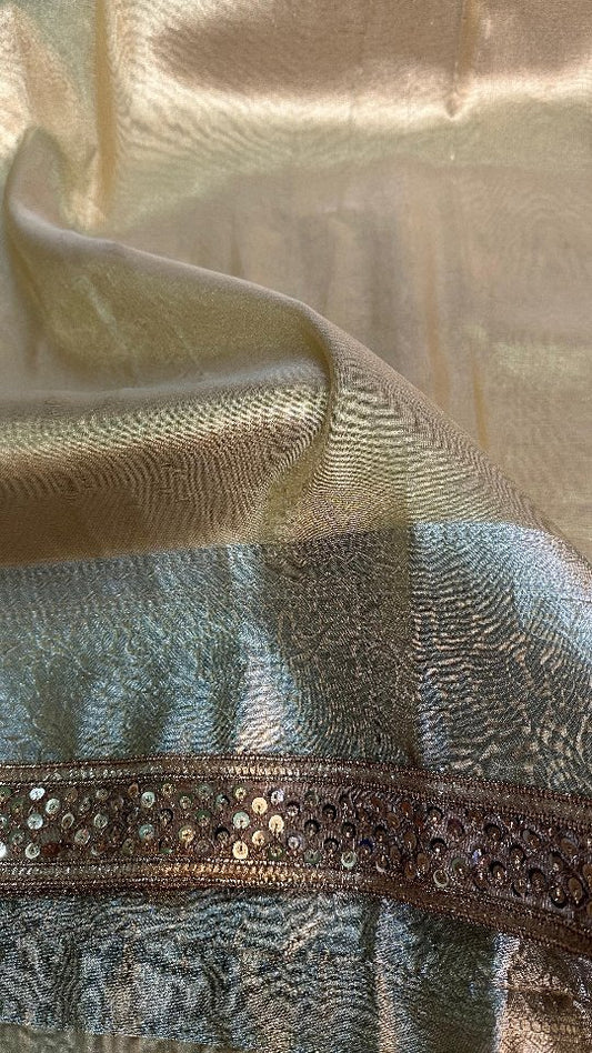 Light Gold Shade Tissue Silk Saree