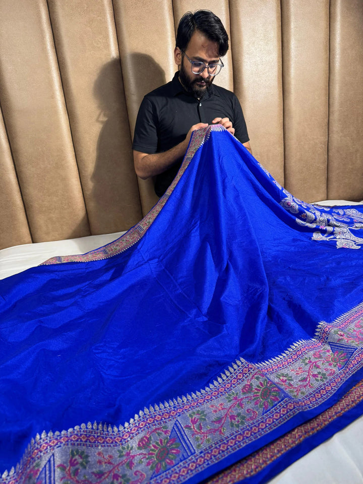 Rich Blue Banarasi Georgette Silk Saree with Rich Pallu and Blouse