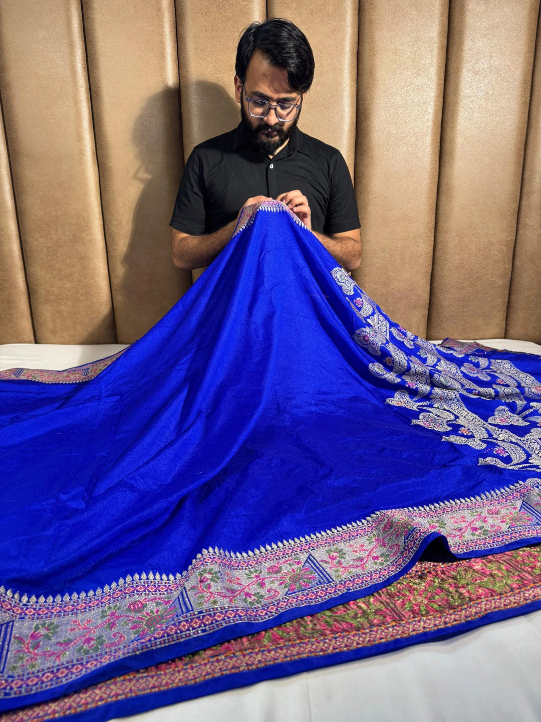 Rich Blue Banarasi Georgette Silk Saree with Rich Pallu and Blouse