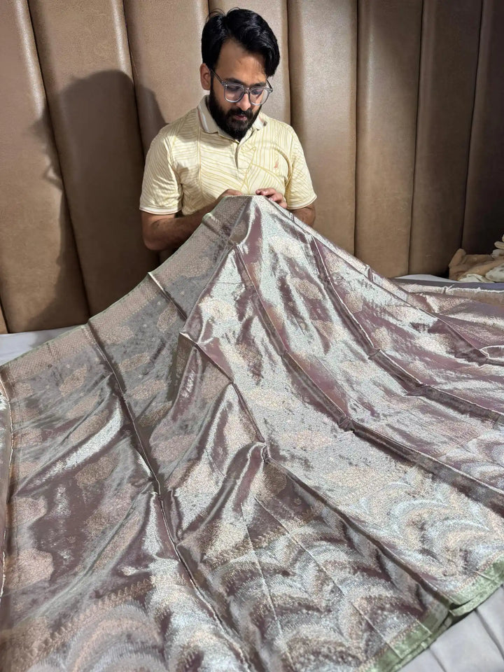 Rosy Brown Kanjivaram Tissue Silk Saree with Rich Pallu and Blouse