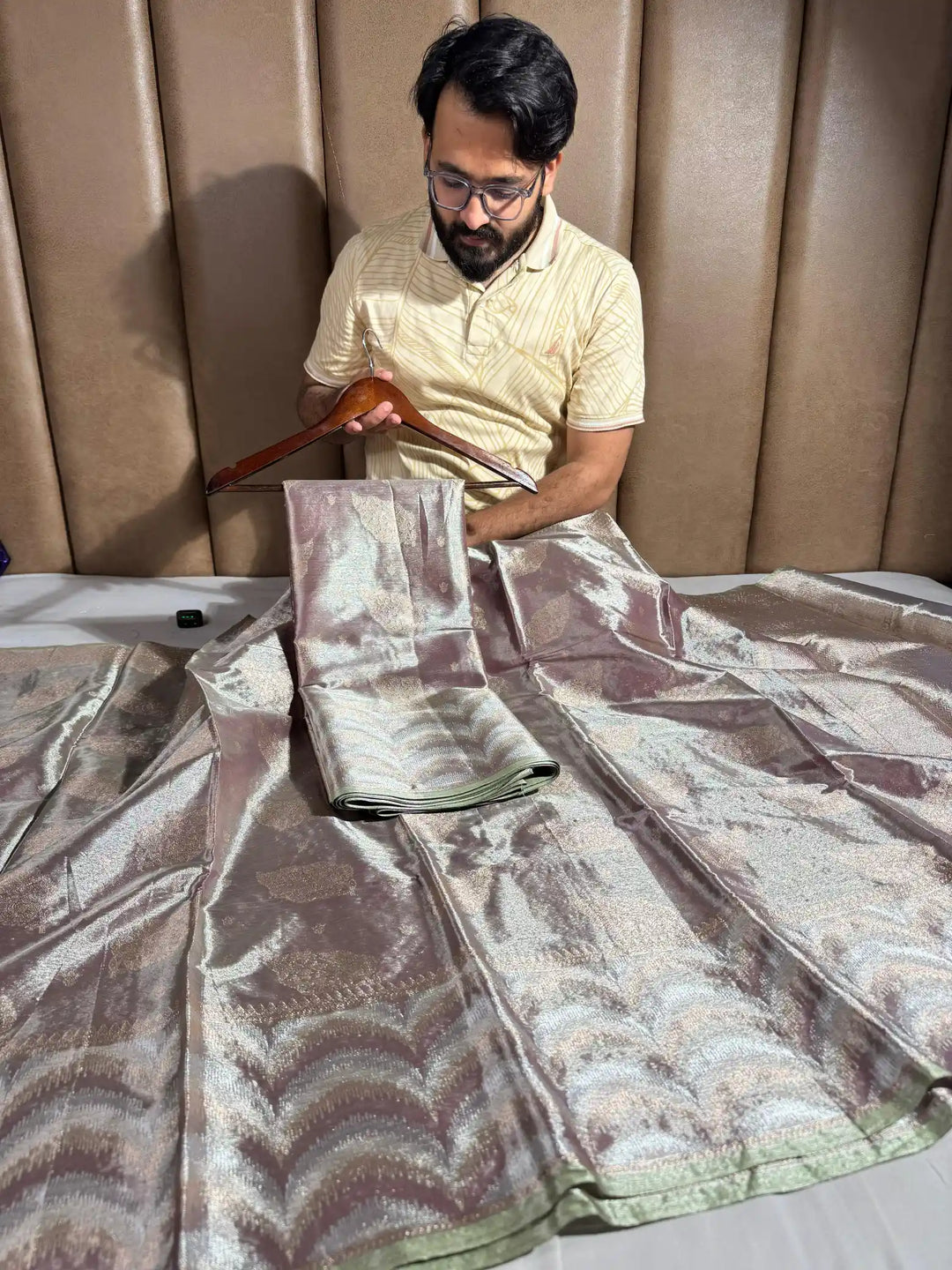 Rosy Brown Kanjivaram Tissue Silk Saree with Rich Pallu and Blouse
