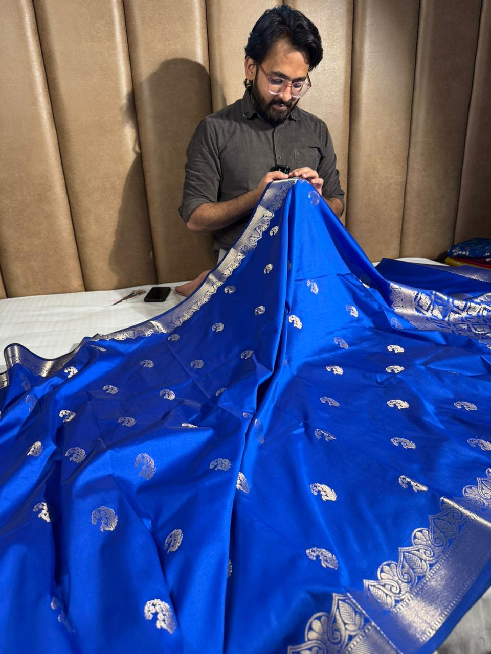 Royal Blue Banarasi Semi Katan Silk Saree with Rich Pallu and Blouse