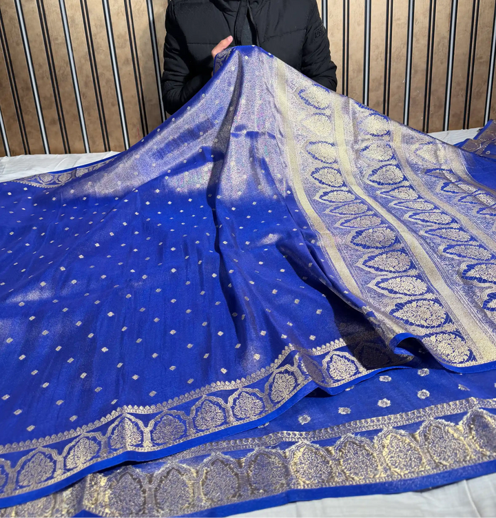 Royal Blue Breathable Tissue Silk Traditional Buti Weave Banarasi Saree