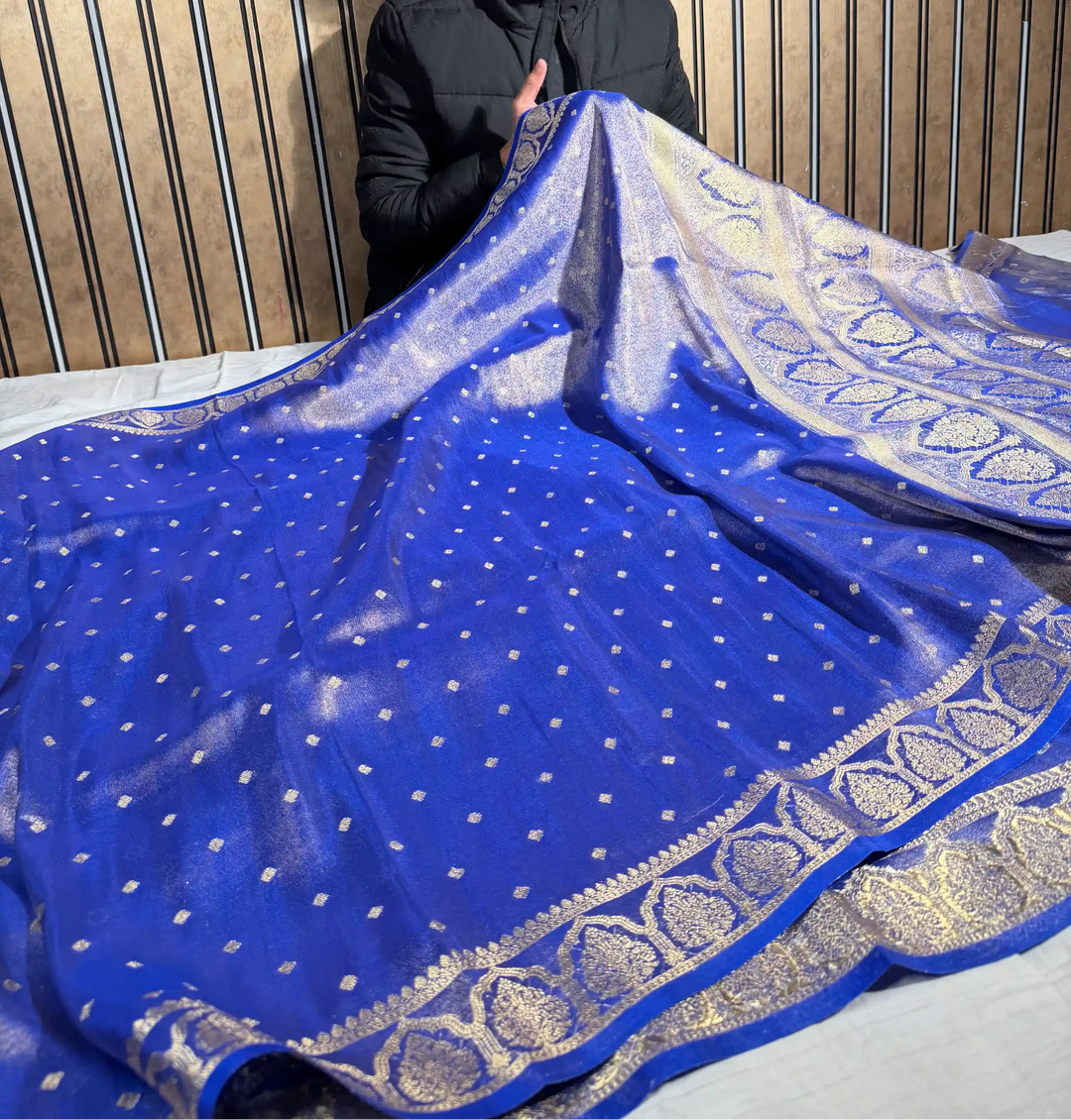Royal Blue Breathable Tissue Silk Traditional Buti Weave Banarasi Saree
