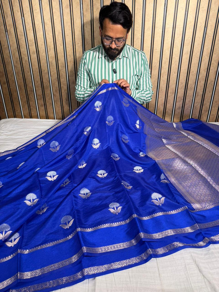 Royal Blue Chinia Silk Heritage Weave Banarasi Saree 