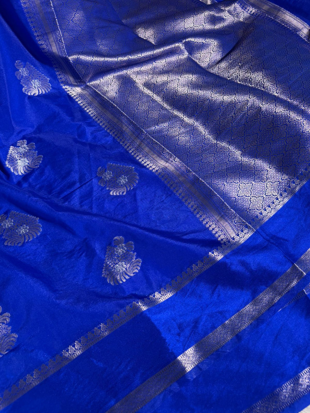 Royal Blue Chinia Silk Traditional Buta Weave Banarasi Saree