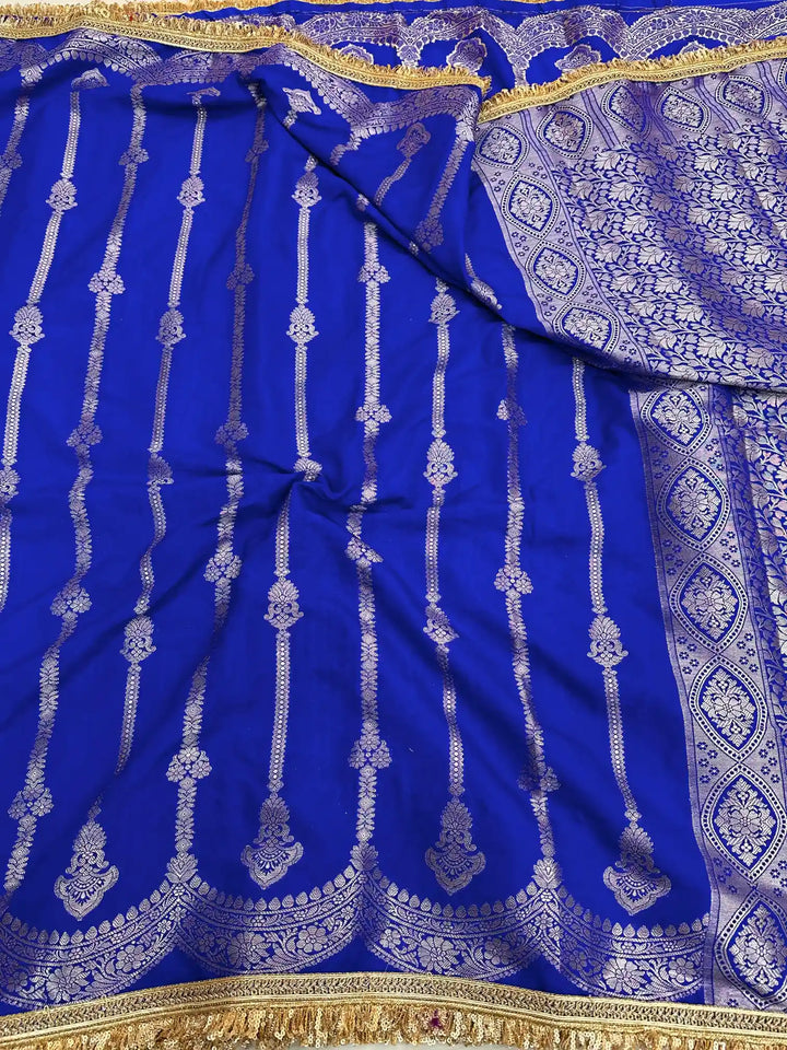 Royal Blue Chiniya Silk Heavy Lace Attached Banarasi Saree