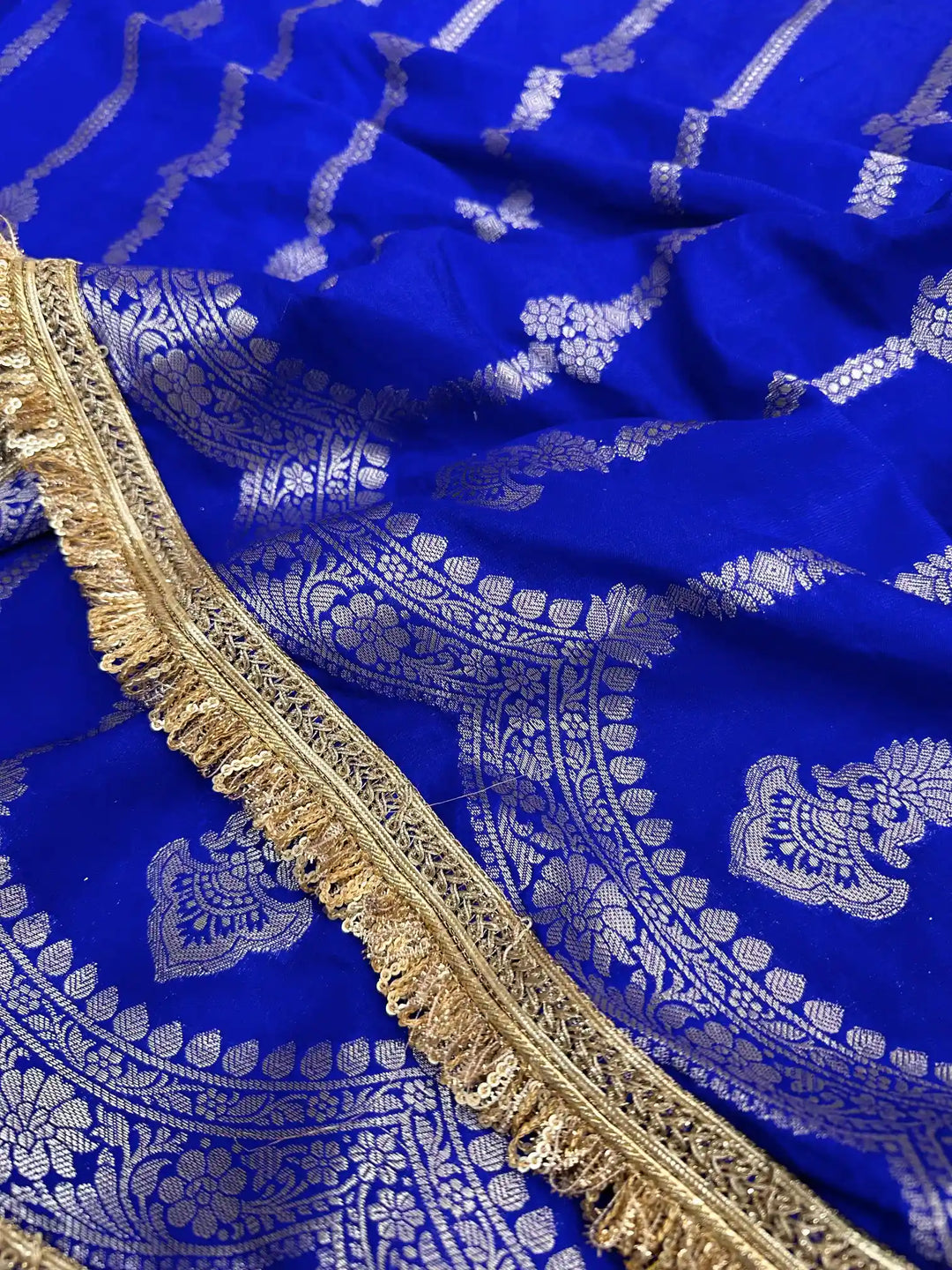 Royal Blue Chiniya Silk Heavy Lace Attached Banarasi Saree