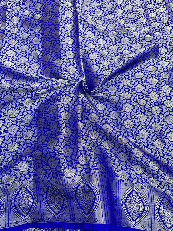 Royal Blue Chiniya Silk Heavy Lace Attached Banarasi Saree