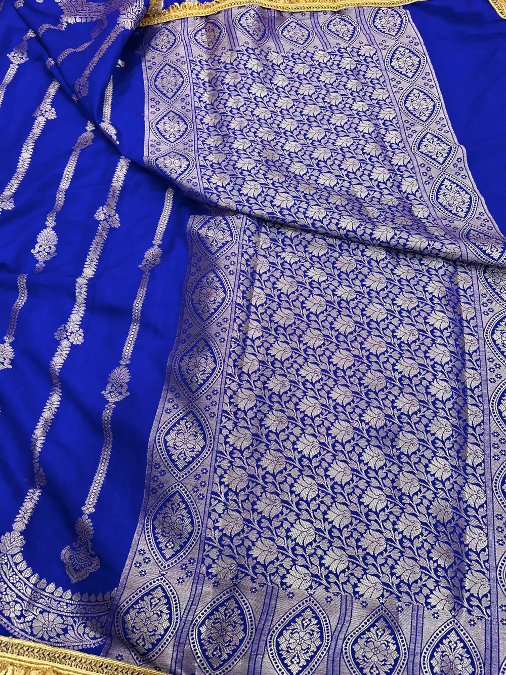 Royal Blue Chiniya Silk Heavy Lace Attached Banarasi Saree