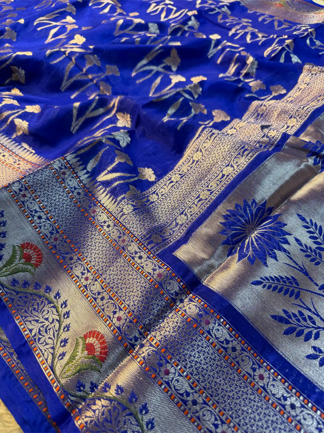Royal Blue Chiniya Silk Jacquard Weave Banarasi Saree