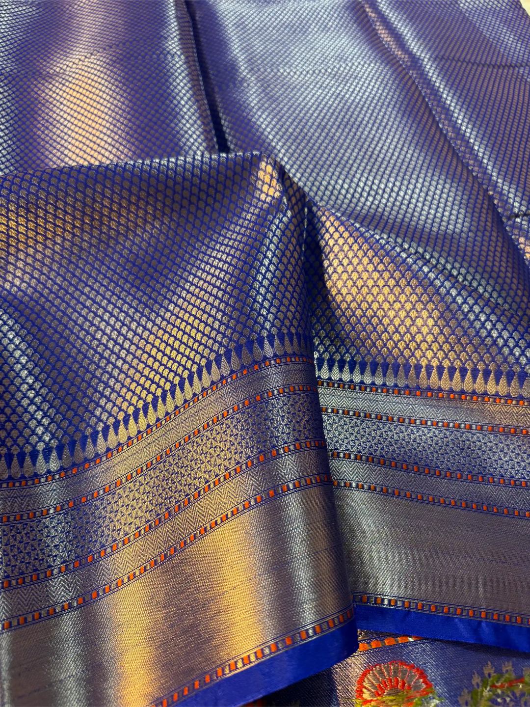 Royal Blue Chiniya Silk Jacquard Weave Banarasi Saree