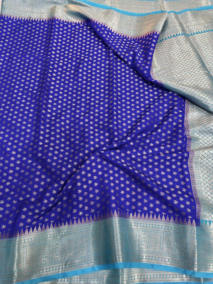 Royal Blue Chiniya Silk Zari Buti Banarasi Saree