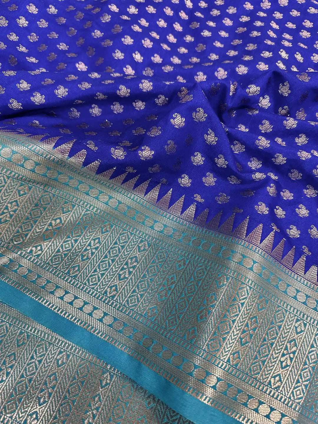 Royal Blue Chiniya Silk Zari Buti Banarasi Saree