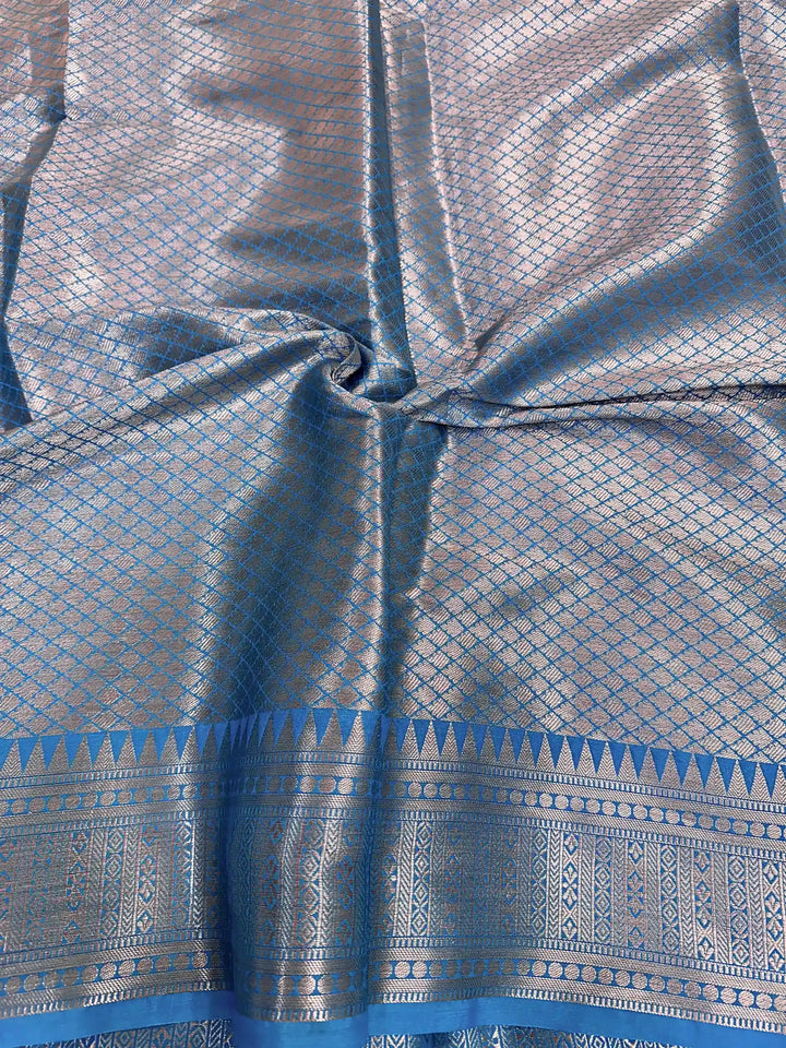 Royal Blue Chiniya Silk Zari Buti Banarasi Saree