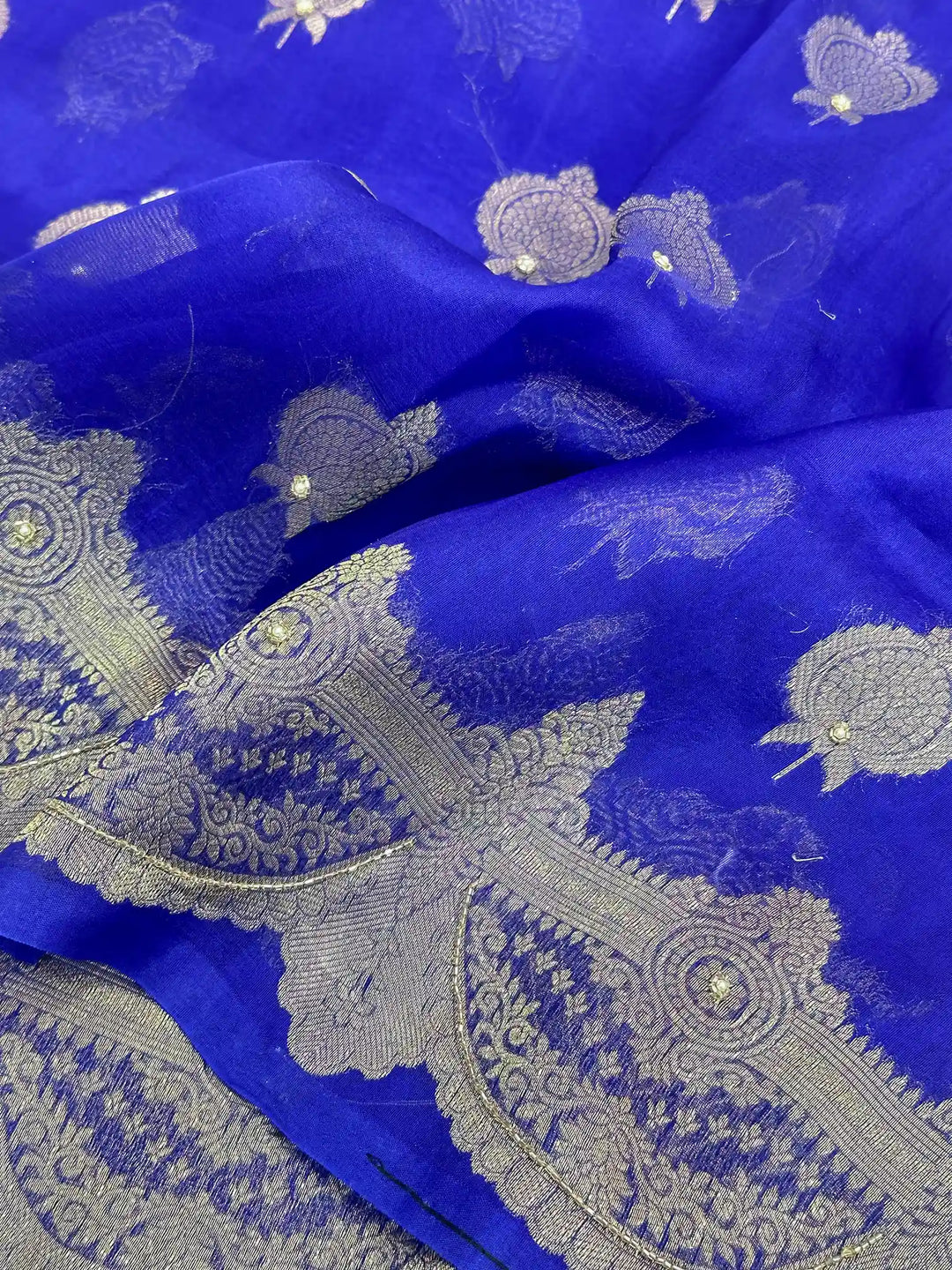 Royal Blue Exclusive Handwork Pure Organza Silk Saree