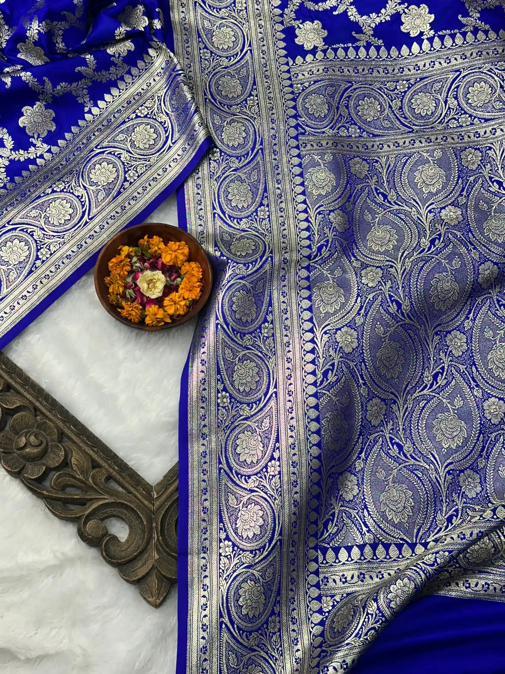 Royal Blue Exclusive Satin Silk Banarasi Saree with Heritage Traditional Weave