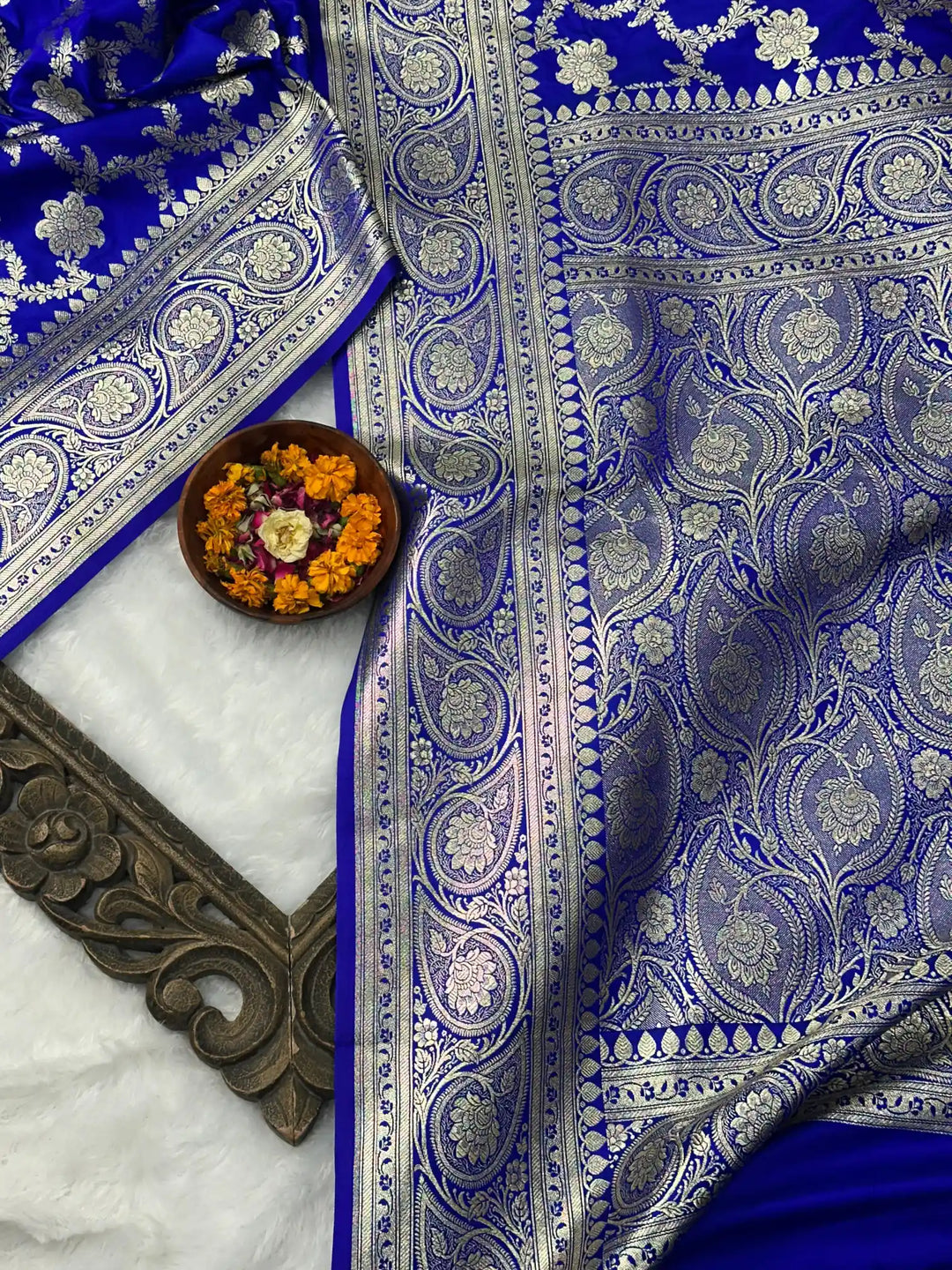 Royal Blue Exclusive Satin Silk Banarasi Saree with Heritage Traditional Weave
